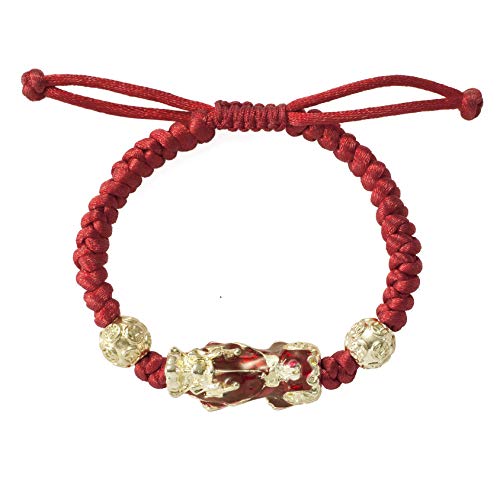 Juego de 2 pulseras de cuerda trenzadas hechas a mano ajustables de Feng Shui Pixiu, pulsera de riqueza de la suerte, para pareja, amistad, joyería