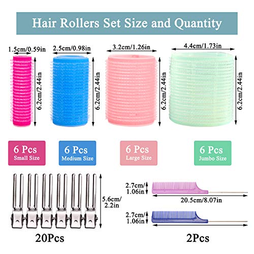 Juego de 24 rodillos de para el cabello con agarre automático, pinzas para el cabello, rulos para peluquería, 20 pinzas metálicas de pico de pato, 2 peines para peluquería de salón