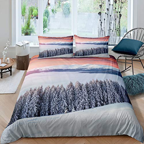 Juego de ropa de cama para niños y niñas, diseño de bosque de taiga de pino, paisaje natural, con 2 fundas de almohada, tamaño doble, decoración de dormitorio