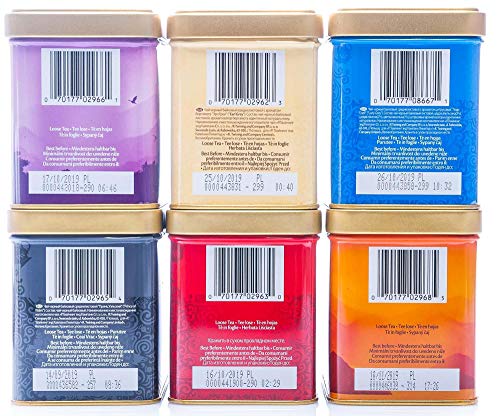 Juego de té negro Twinings of London, Lady Grey, Earl Grey, Darjeeling, Cylon Orange, English Breakfast, Prince of Wales, 6x100g