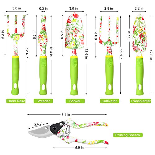 Juegos de herramientas de jardinería - Suministros de jardín de alta resistencia de 6 piezas, Juego de regalo de jardinería con estampado floral para mujeres, Herramientas manuales de jardinería