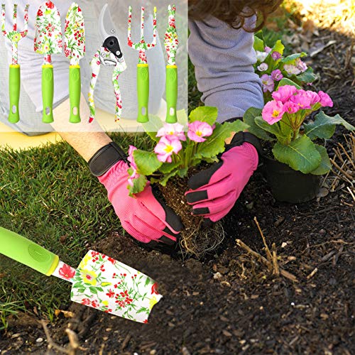 Juegos de herramientas de jardinería - Suministros de jardín de alta resistencia de 6 piezas, Juego de regalo de jardinería con estampado floral para mujeres, Herramientas manuales de jardinería