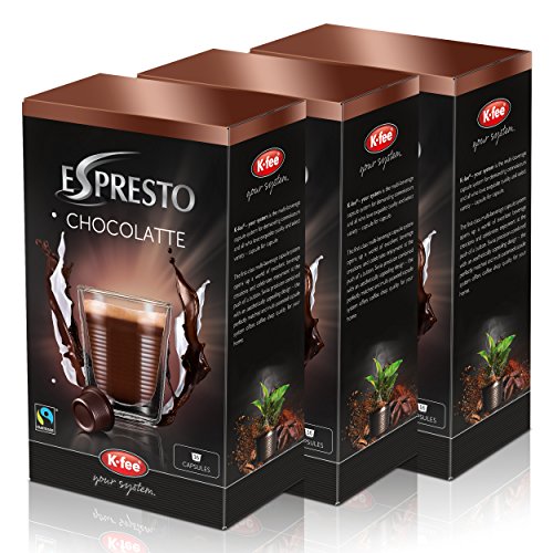 K-fee Espresto Chocolate, Bebida de chocolate, cacao, de comercio justo, Set de 3, 3 x 16 Cápsulas