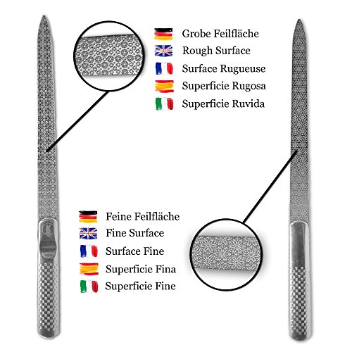 K-Pro Lima de uñas de acero inoxidable con grano fino y grueso – Largo 15,4 cm