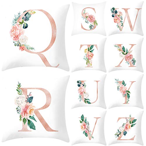 K-youth Fundas de cojínes Decoracion Flores Rosas Patrón de Letra de A a Z Funda de Almohada Decoracion Hogar Funda de Cojin 45x45 para Sofa Sillas Jardin Dormitorio Habitacion Moderno Art Deco (M)