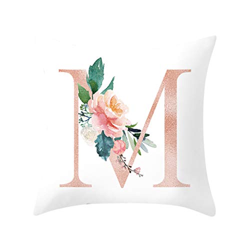 K-youth Fundas de cojínes Decoracion Flores Rosas Patrón de Letra de A a Z Funda de Almohada Decoracion Hogar Funda de Cojin 45x45 para Sofa Sillas Jardin Dormitorio Habitacion Moderno Art Deco (M)