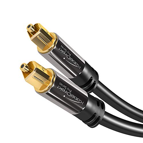 KabelDirekt – 1m Cable Óptico TOSLINK Audio (Stereo Dolby Digital Normal, DTS, Conector TOSLINK Macho a Conector TOSLINK Macho, Negro), Pro Series