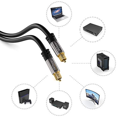 KabelDirekt – 1m Cable Óptico TOSLINK Audio (Stereo Dolby Digital Normal, DTS, Conector TOSLINK Macho a Conector TOSLINK Macho, Negro), Pro Series