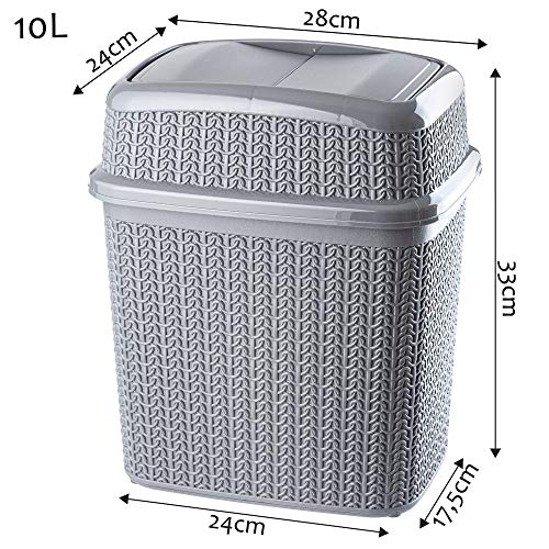 KADAX Cubo cosmético de plástico con tapa basculante, cubo de basura ligero para baño, cocina, capacidad de 10 L, color gris