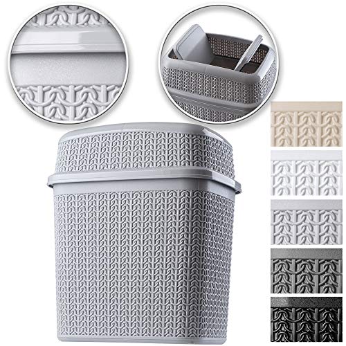 KADAX Cubo cosmético de plástico con tapa basculante, cubo de basura ligero para baño, cocina, capacidad de 10 L, color gris