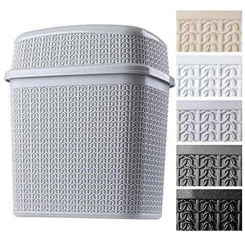 KADAX Cubo cosmético de plástico con tapa basculante, cubo de basura ligero para baño, cocina, capacidad de 10 L, color gris