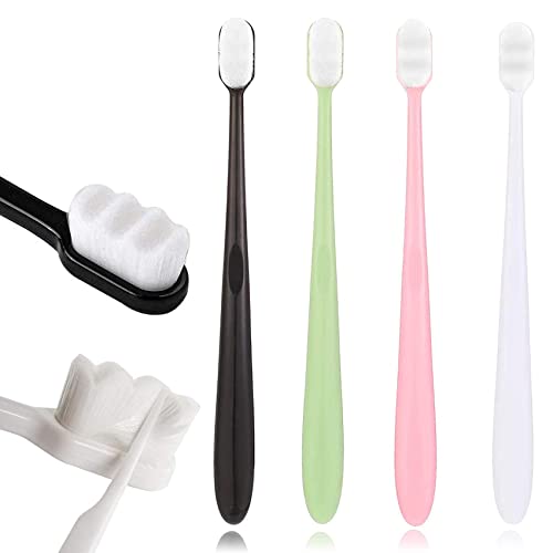 Kafeiya Cepillos de Dientes Suave[4 Piezas],Micro Nano Cepillo de Dientes Manual,de Cerdas Extra Suaves con 20,000 Cerdas Encías Frágiles Niños Adultos(Verde,Rosa,Blanco,Negro)