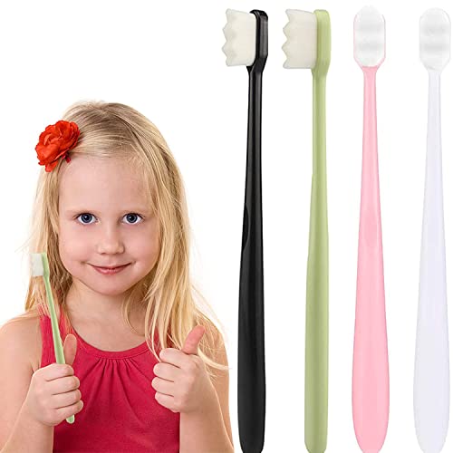 Kafeiya Cepillos de Dientes Suave[4 Piezas],Micro Nano Cepillo de Dientes Manual,de Cerdas Extra Suaves con 20,000 Cerdas Encías Frágiles Niños Adultos(Verde,Rosa,Blanco,Negro)