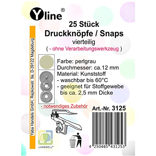 KAM Snaps 3125 - Botones de presión (plástico, 25 unidades, 12,4 mm), color gris perla