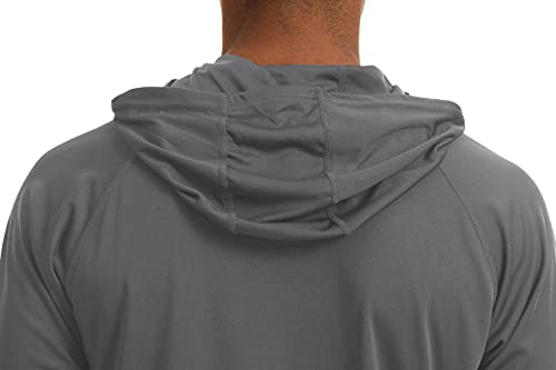 KEFITEVD Tops Casuales de Manga Larga con Protección UV para Hombres con Capucha Verano UPF 50+ Sun Protect Safari Camisetas Gris Oscuro