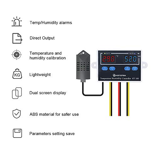 KETOTEK Controlador de Humedad y Temperatura digital 220V Termostato Humidistato Controlador Deshumidificador Humidificador Calentador con sonda Potencia de salida Directamente