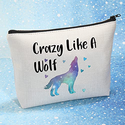 KEYCHIN Lobo Lover Regalo Aullando Lobo Regalo Lobo Chica Bolsa De Maquillaje Loco Como Un Lobo Bolsa De Cosméticos Con Cremallera, Crazy Like a Wolf-bag,