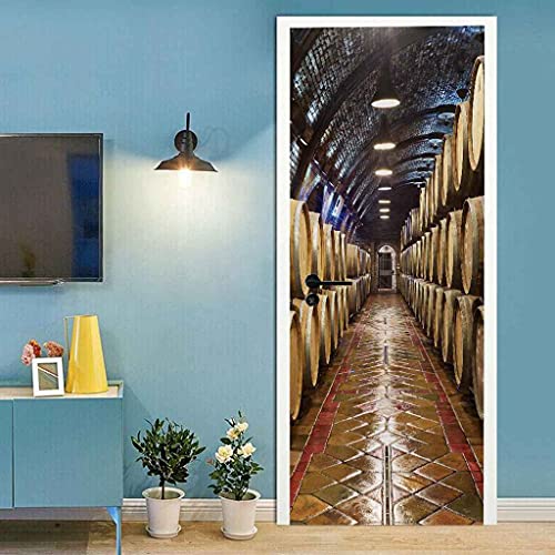 KFEOEA Papel Pintado Puerta Interiores barricas de roble para bodega 77x200cm Vinilo para Puertas Mural Autoadhesivo Impermeables Pegatinas de Pared Foto Poster Puerta mural para sala de estar para ni