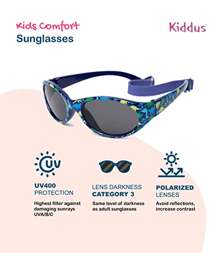 Kiddus Gafas de sol KIDS COMFORT para niña niño. A partir de 2 años. Filtro solar UV400. Banda ajustable y extraíble. Hechas de Goma. Resistentes a Impactos, Muy Flexibles.