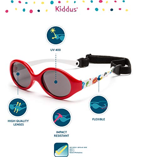Kiddus Gafas de sol Polarizadas para bebe, niño y niña. A partir de 0 meses. Filtro Solar UV400. 100% Protección contra Rayos UVA. Flexibles, Seguras, Confortables, Resistentes. Coches