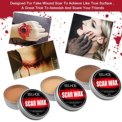 Kit de cera para cicatrices Maquillaje Efectos especiales Moldeado falso Piel de heridas Cera Pintura corporal Juego de Halloween Nariz falsa Escenario Zombie Cosplay Disfraz Maquillaje con espátula