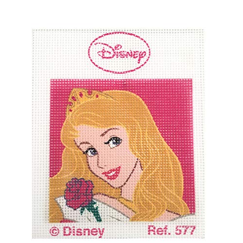 Kit medio punto con dibujos de Disney - La Bella Durmiente. Punto de cruz manualidad DIY para niños, incluye cañamazo e hilos de colores según estampado. Lienzo de 18 x 15 cm.