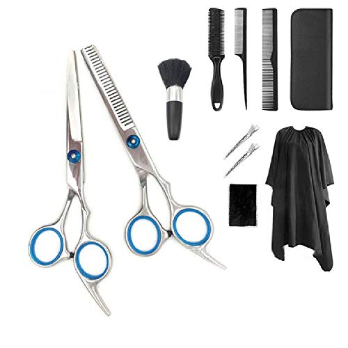 kit peluqueria,11 Pcs Juego de Tijeras de Peluquería,con Capa, Juego de corte de pelo profesional,Barberos o Uso en el Hogar, Ligero y Agudo（Plata ）