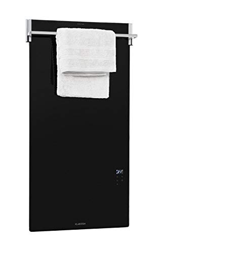 Klarstein Hot Spot Crystal Spotless Smart - Radiador Electrico bajo consumo 750W, Calefactor Panel 59x112cm, IR ComfortHeat, Control App Wifi, Estufa Electrica Pared, Barra toallera abatible, Negro