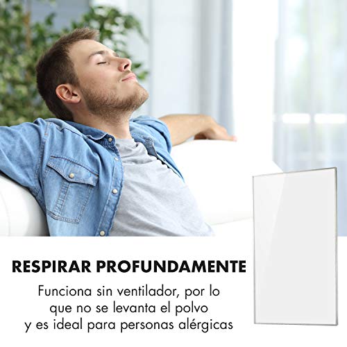 Klarstein Wonderwall Air - Calefactor bajo consumo panel, Panel radiante de cristal de carbono, Calefacción eléctrica bajo consumo sin ruidos, Detección ventana abierta, 101 x 60 cm, 600 W, Blanco