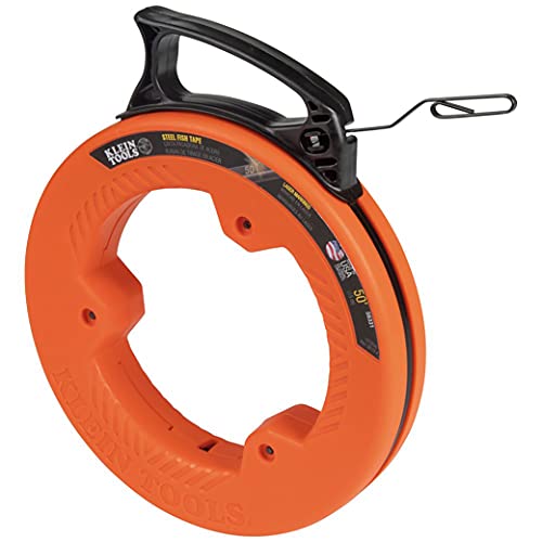 KLEIN TOOLS Cinta de Pescado, Extractor de Alambre de Acero con Punta de Doble Lazo, Carcasa y Mango optimizados, 3 mm x 50 pies 56331, Naranja/Negro