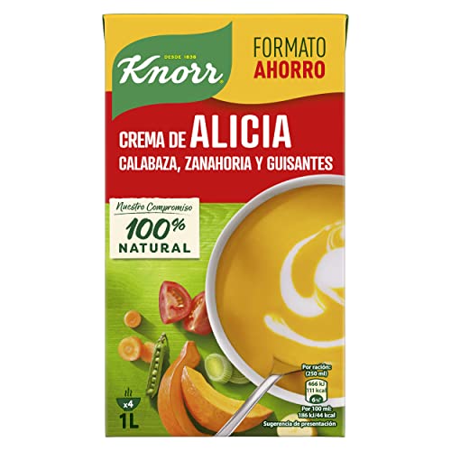 Knorr - Crema Alicia Calabaza, Zanahoria y Guisantes sin Conservantes ni Colorantes Artificiales, Pack of 8 x 1L