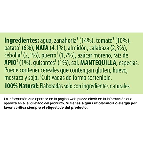 Knorr - Crema Alicia Calabaza, Zanahoria y Guisantes sin Conservantes ni Colorantes Artificiales, Pack of 8 x 1L