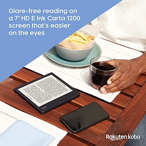 Kobo Libra 2 | eReader | Pantalla 7" táctil Carta EInk antirreflejos | Temperatura del color y brillo ajustables | Reducción luz azul | eBooks y AudioBooks | Memoría 32 GB | Resistente al agua | Negro