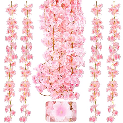 KONUNUS Paquete de 4 Flores de Cerezo Artificiales, 1.8 m Flores de Cerezo Artificiales para Colgar en el hogar, Boda, Interior, Exterior, decoración de Pared, decoración de Fiesta (Rosa, 1,8 m)