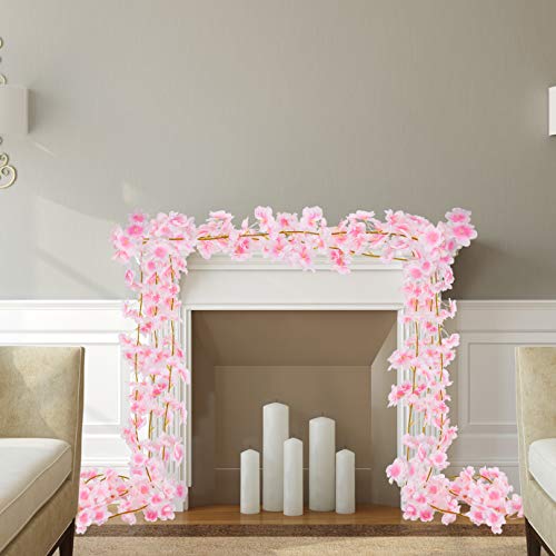 KONUNUS Paquete de 4 Flores de Cerezo Artificiales, 1.8 m Flores de Cerezo Artificiales para Colgar en el hogar, Boda, Interior, Exterior, decoración de Pared, decoración de Fiesta (Rosa, 1,8 m)