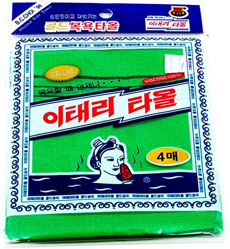 Korean Exfoliating Bath Washcloth [4 pcs] (Green) by TeChef Home by Korean Italy Towel