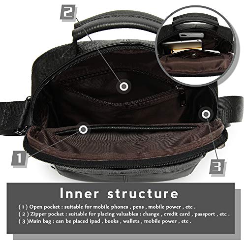 KSIBNW Bolso Hombre Bandolera de Cuero Genuino,Regalo Hombre,Bolsos de Caballero de Piel de Vaca Bolso de Negocios Bolso de Mano de Hombre Bandolera Cruzada para Escuela, Viajes,Compras,Negro