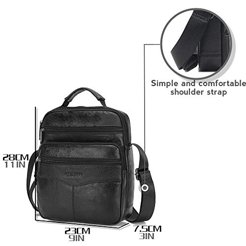 KSIBNW Bolso Hombre Bandolera de Cuero Genuino,Regalo Hombre,Bolsos de Caballero de Piel de Vaca Bolso de Negocios Bolso de Mano de Hombre Bandolera Cruzada para Escuela, Viajes,Compras,Negro