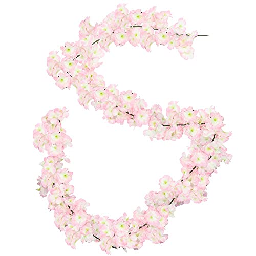 KSTEU Guirnalda de Cereza Artificial 2 Piezas,1.8m Flor de Cerezo Guirnalda Vid Colgante de Flores de Seda para balcón, Pared, jardín, Fiesta en casa,decoración de Boda