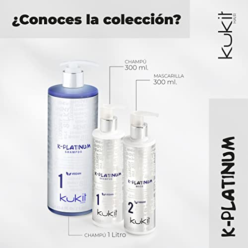 Kukit Hair - K-Platinum 1 | Champú Matizador Cabello Rubio, Mechas y Canas | Champú AntiAmarillo Matizador con Pigmentos Azules | Bote 300 ml