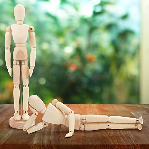 Kurtzy Muñeco Madera Articulado 30,5 cm Cuerpo Humano Hombre y Mujer Maniquí Dibujo con Base (Pack de 2) Articulaciones Flexibles de Madera - Muñeco Articulado Bocetos y Pintar – Decor del Hogar