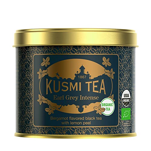 Kusmi Tea - Earl Grey Intense Bio - Té negro orgánico con aroma de bergamota y corteza de limón - Lata de 100g