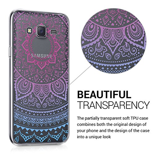 kwmobile Carcasa Compatible con Samsung Galaxy J5 (2015) - Funda Silicona TPU Sol hindú Azul/Rosa Fucsia/Transparente