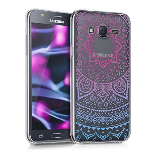 kwmobile Carcasa Compatible con Samsung Galaxy J5 (2015) - Funda Silicona TPU Sol hindú Azul/Rosa Fucsia/Transparente