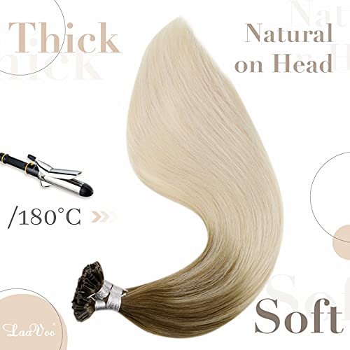 LaaVoo  Extensiones de Queratina Pelo Natural 16 Pulgadas Nail Tip Bond Hair Extensions #8/59 Balayage Marrón Ligero Ombre Rubio Ligero Extensiones Queratina de Cabello 50g/50s