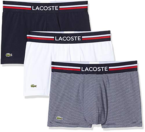 Lacoste 5H3413 Boxer Corto para Hombre, Marine/Blanc, M (Pack de 3)