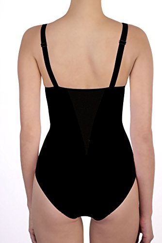 Lady Bella PA0791 Body Reductor en Copas D - Faja Moldeadora sin Aros, preformada, no Acolchada y sin Costuras - Body Interior con Elegantes Detalles de Tul, Ideal Tallas Grandes (Negro, 95D)