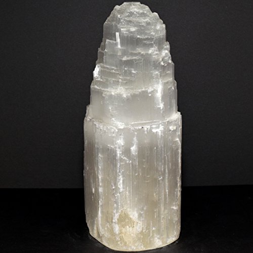 Lámpara grande de selenita blanca de 3,3 kg y 25,1 cm de una torre de cristal mineral natural raso Spar decoración de luz nocturna lámpara de piedra con cable y bombilla LED - Marruecos