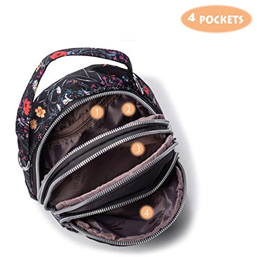 LaRechor Bolso Bandolera Pequeño con 3 Cremallera - Mujer Bolso de Viaje Boda Noche - Bolsa de Flores Elegante Ligero, 2 Correa