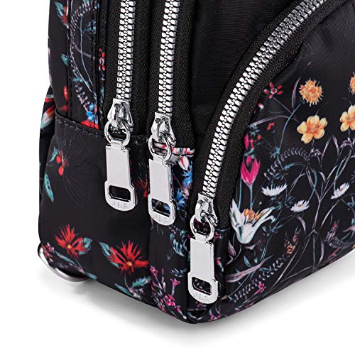 LaRechor Bolso Bandolera Pequeño con 3 Cremallera - Mujer Bolso de Viaje Boda Noche - Bolsa de Flores Elegante Ligero, 2 Correa